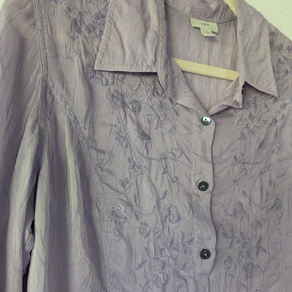 J. Jill Lavender Embroidered Button-Up Blouse - Picture 2 of 5